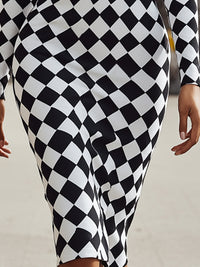 Monochrome Checkered Hoodie Dress