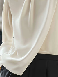 Ivory Pleated Long-Sleeve Blouse