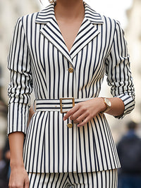 Stripes Belted Blazer And Trouser Set