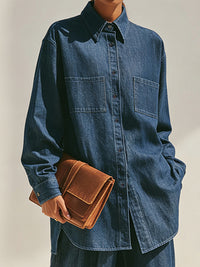 Oversized Denim Shirt And Wide-Leg Pants Set