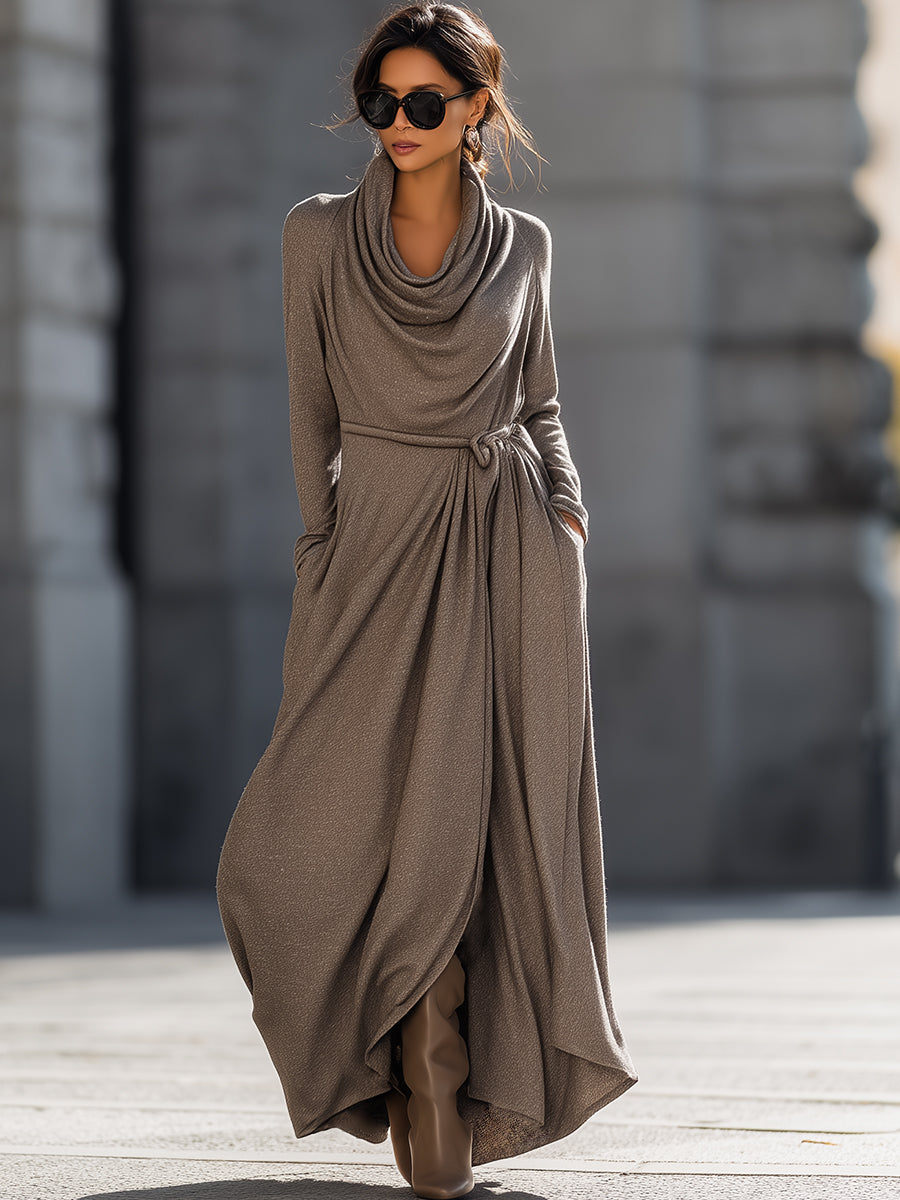 Luxe Cowl Neck Draped Midi Dress With Side Knot