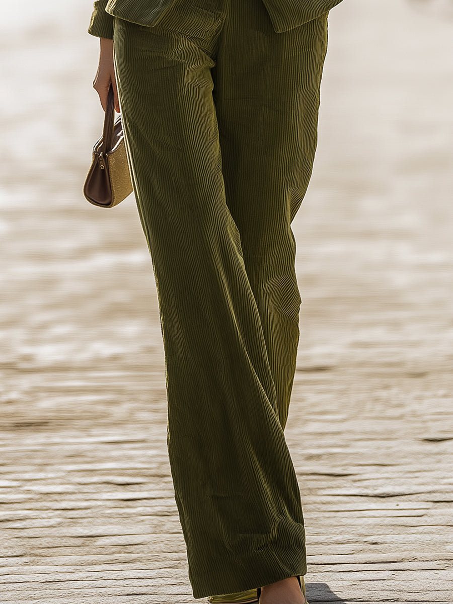 Corduroy Slim-fit Suit And Wide-leg Pants Set