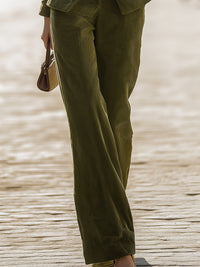 Corduroy Slim-fit Suit And Wide-leg Pants Set