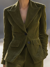 Corduroy Slim-fit Suit And Wide-leg Pants Set
