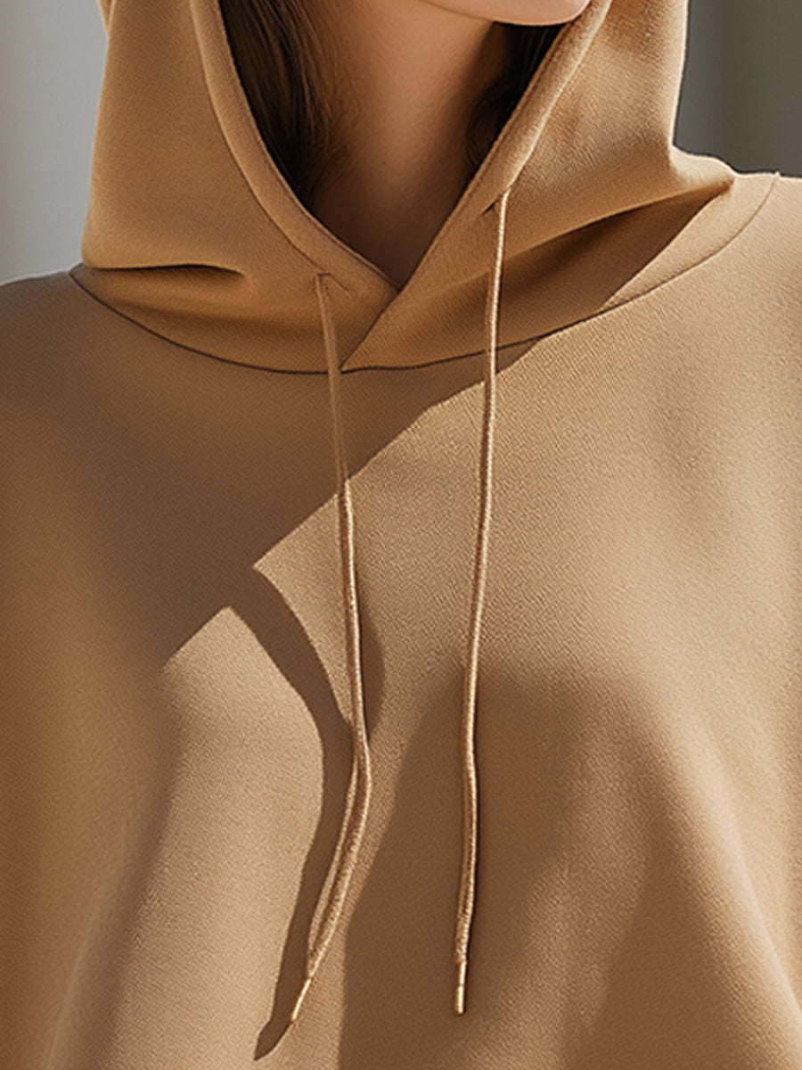 Camel Minimalist Cropped Hoodie