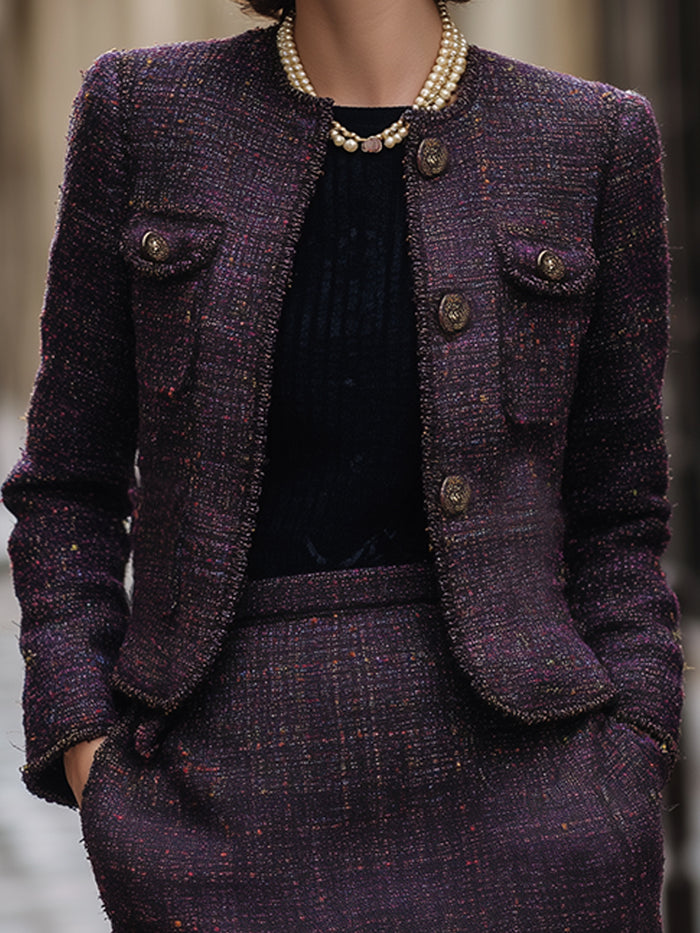 Vintage-Inspired Tweed Skirt Suit Set
