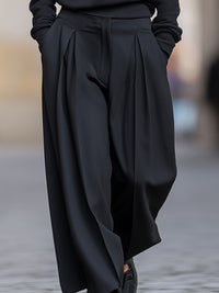 Minimalist Half-Zip Pullover And Wide-Leg Pleated Trousers Set