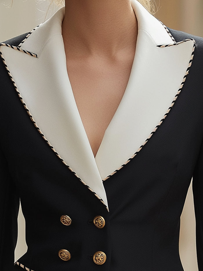 Contrast Lapel Tailored Blazer With Braided Trim