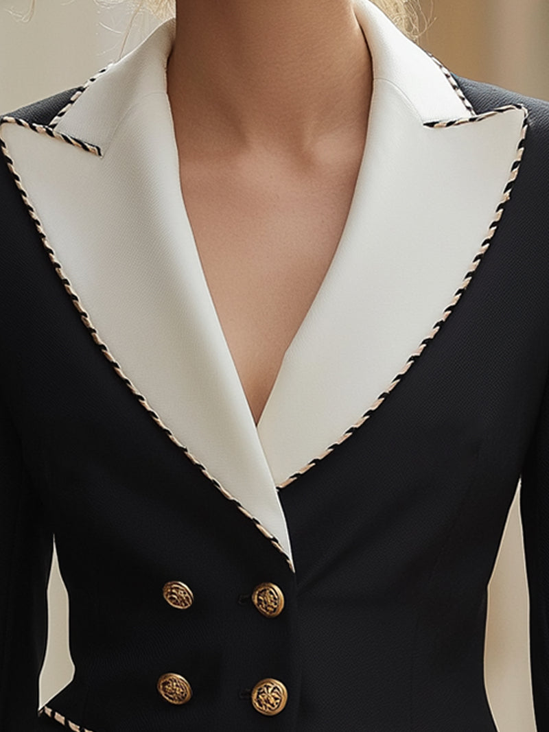 Contrast Lapel Tailored Blazer With Braided Trim