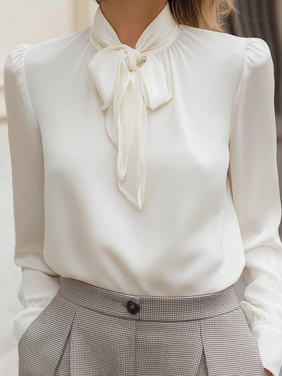 Silk-Touch Bow Tie Blouse