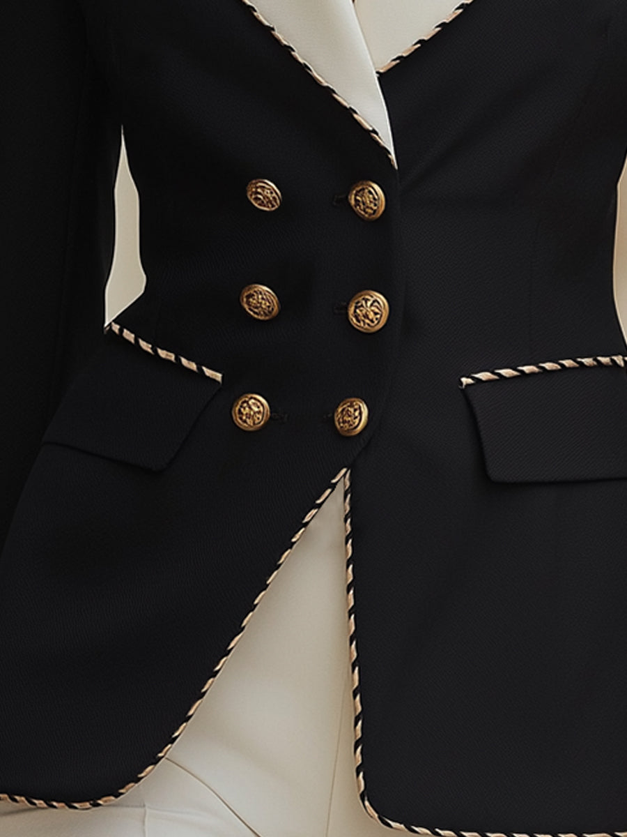 Contrast Lapel Tailored Blazer With Braided Trim