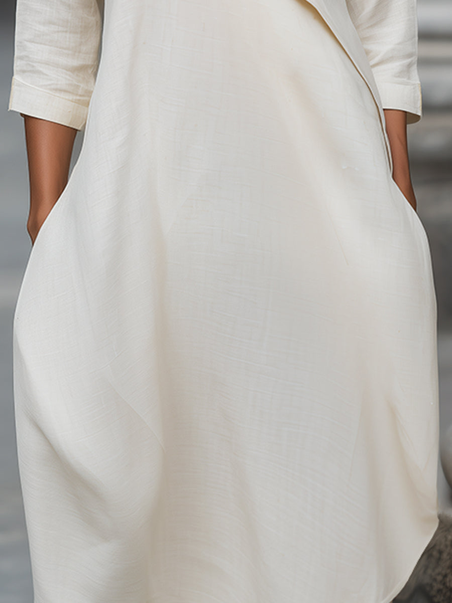 Asymmetrical Layered Linen-Blend Midi Dress