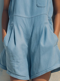 Sleeveless Drawstring Waist Relaxed Denim Romper