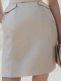 Ivory Stand-Collar Tailored Sheath Dress