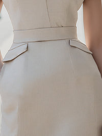Ivory Stand-Collar Tailored Sheath Dress