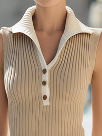 Sleeveless Ribbed Knit Polo Collar Dress