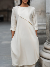 Asymmetrical Layered Linen-Blend Midi Dress