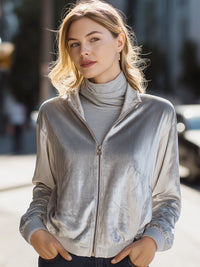 Velvet Zip-Up Bomber Jacket