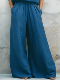 Deep V Halter Top & Wide-Leg Pants Set