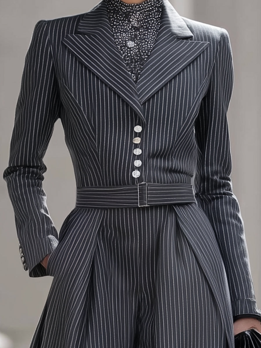 Tailored Pinstripe Blazer Jumpsuit