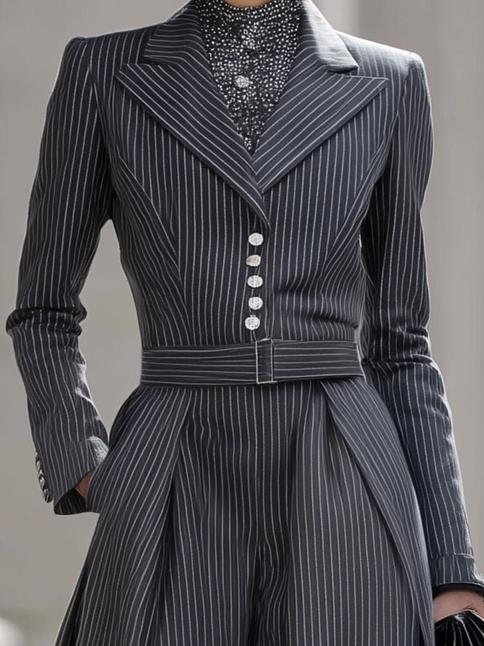 Tailored Pinstripe Blazer Jumpsuit