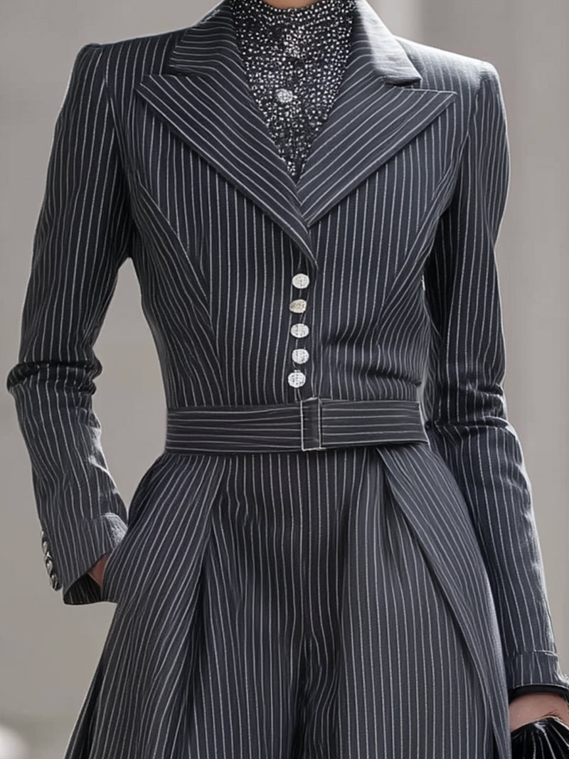 Tailored Pinstripe Blazer Jumpsuit