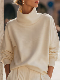 Cream Ribbed Turtleneck Sweatshirt