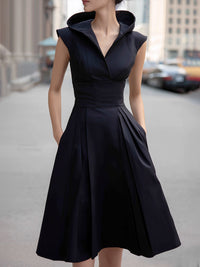 Sleeveless Hooded Wrap-Bodice Midi Dress