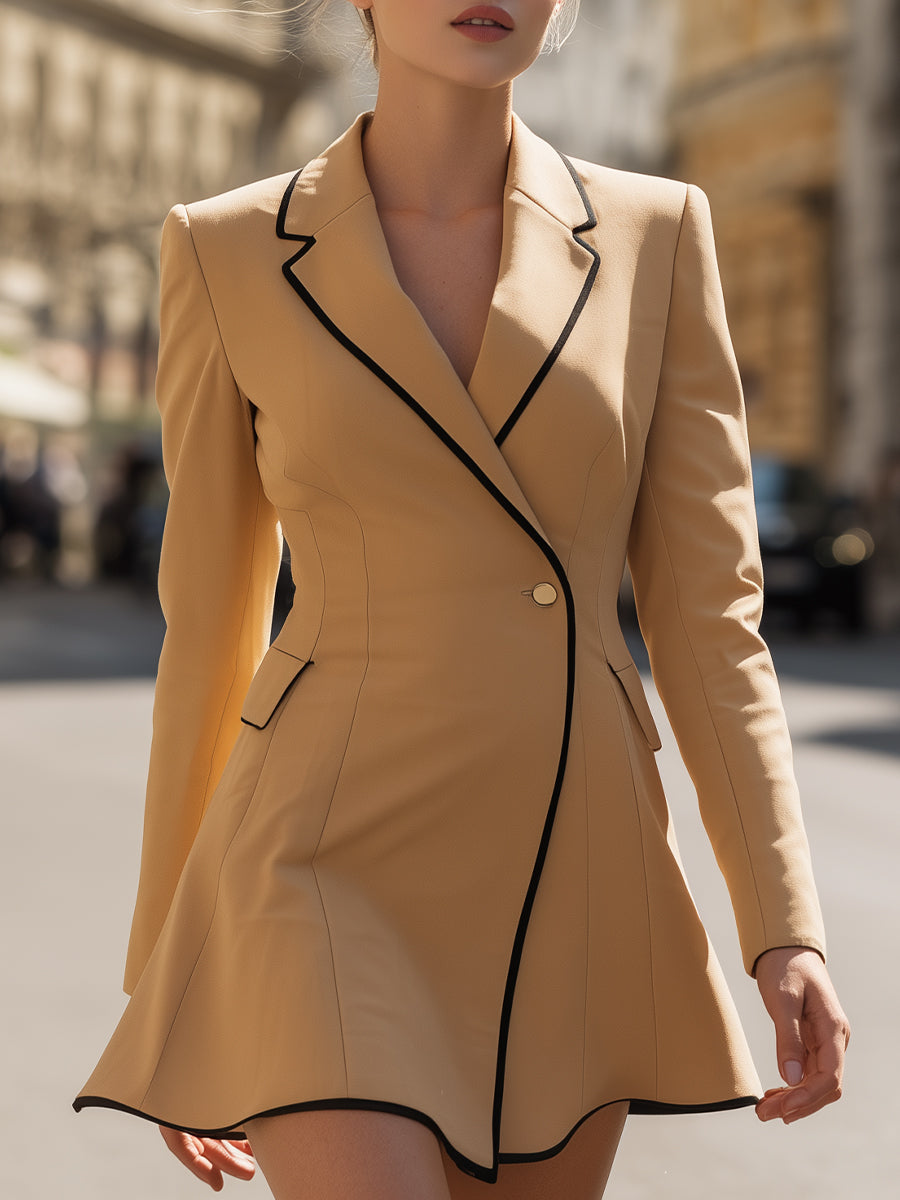 Camel Blazer Dress With Black Trim