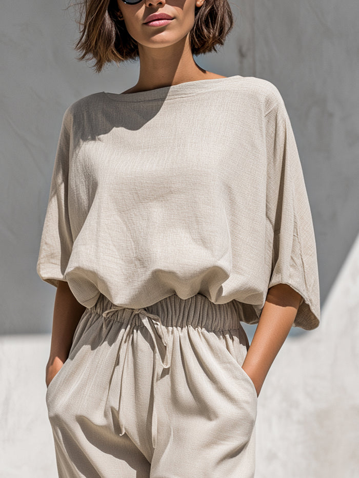 Relaxed Drawstring Top & Tailored Shorts Set