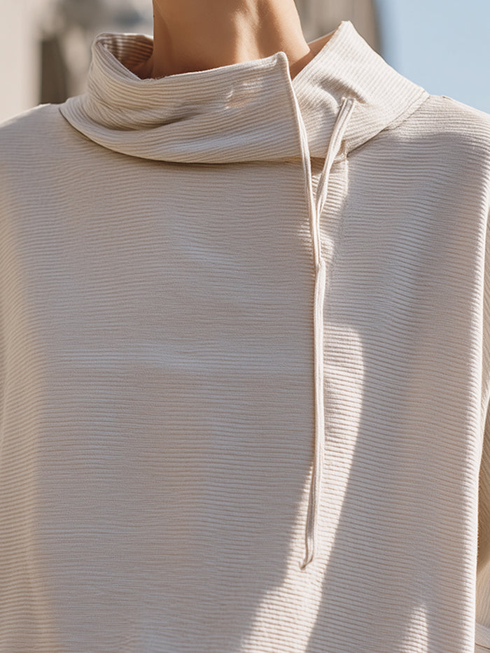 High-Neck Textured Relaxed Pullover