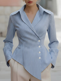 Striped Button-Down Asymmetrical Shirt