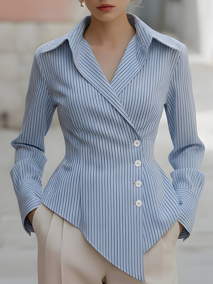 Striped Button-Down Asymmetrical Shirt