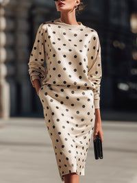 Polka Dot Satin Midi Dress Two-piece Set