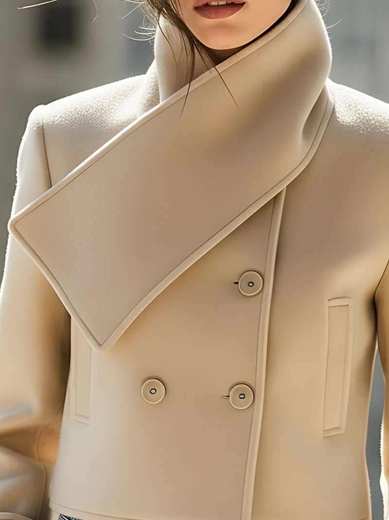 Structured Beige Wool Short Jacket With Asymmetric Lapel