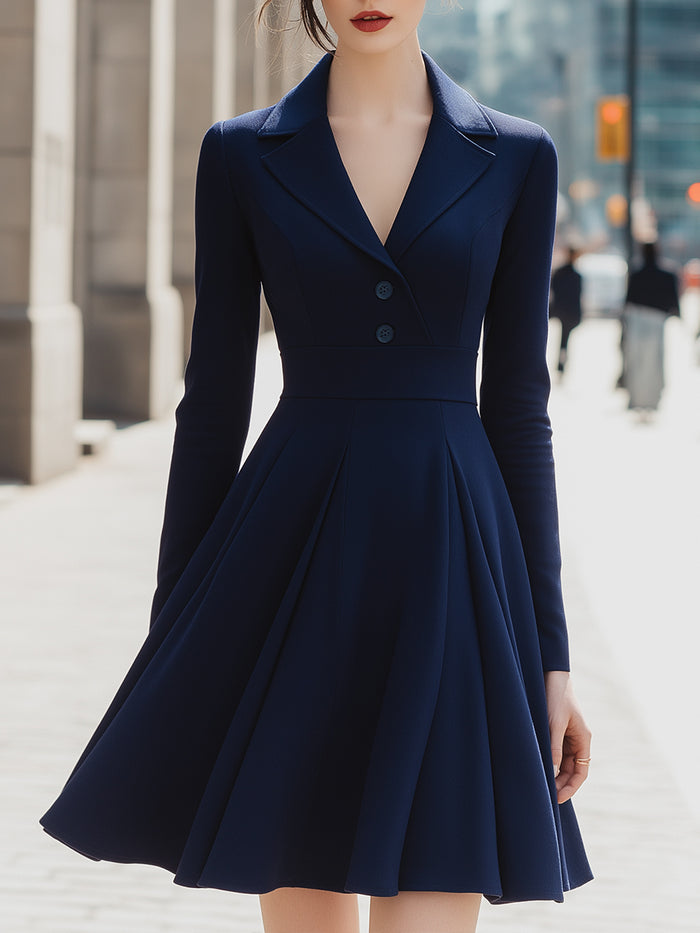Navy Tailored Fit-and-Flare Blazer Dress