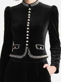 Velvet Pearl-Embellished Tailored Jacket