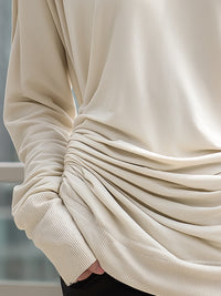 Ivory Ruched Waist Relaxed Long-Sleeve Top