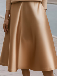 Minimalist Knit Top & Satin A-Line Skirt Set