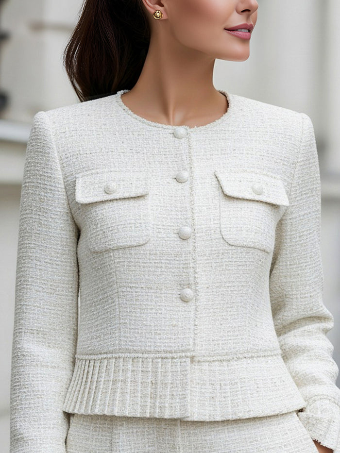Tweed Jacket With Pleated Hem Detail