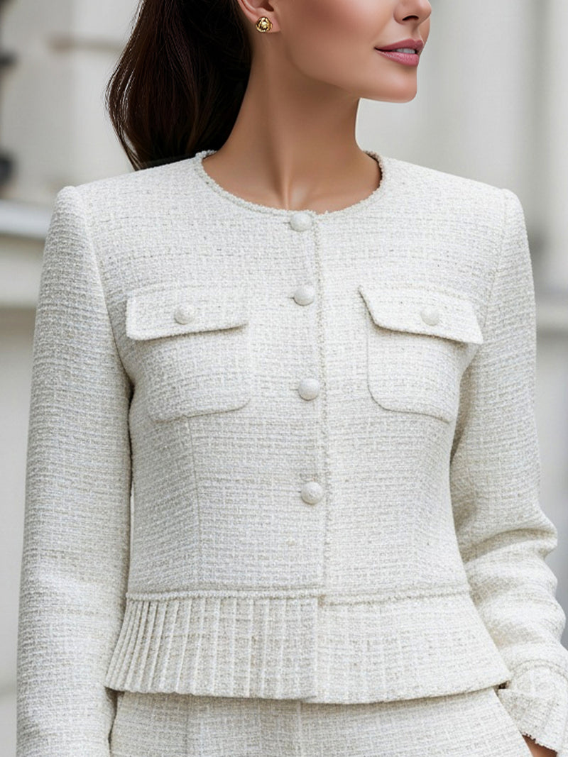 Tweed Jacket With Pleated Hem Detail