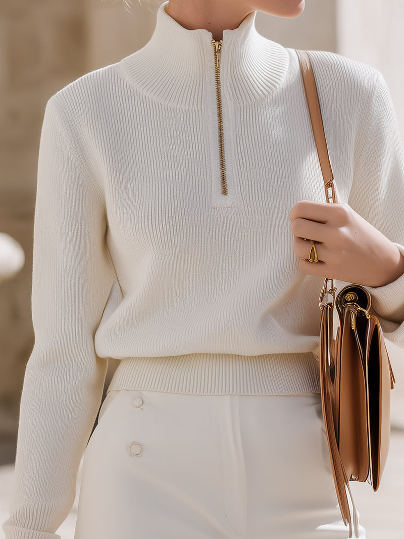 Ribbed Half-Zip Knit Sweater