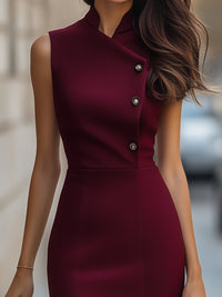 Sophisticated Sleeveless Midi Dress with Asymmetrical Button