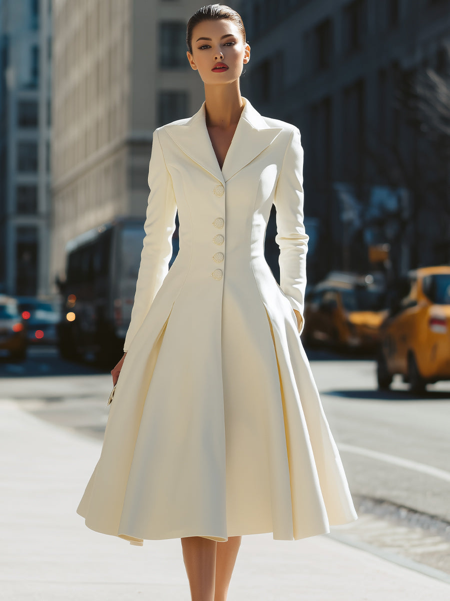 Ivory Longline Blazer Dress With Pleated Skirt