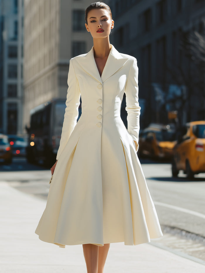 Ivory Longline Blazer Dress With Pleated Skirt