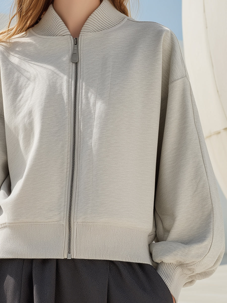 Light Grey Minimalist Zip-Up Bomber Jacket