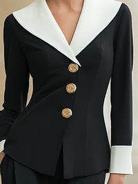 Black And White Double-Breasted Blazer With Gold Buttons