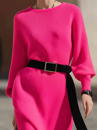 Belted Bright Knit Column Dress