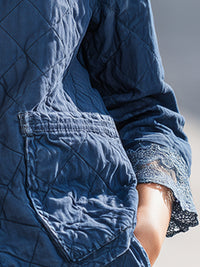 Quilted Blue Jacket With Lace Details