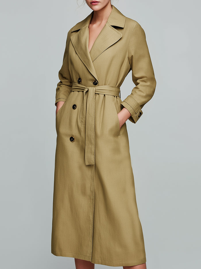 Lace-up Double-breasted Long Trench Coat